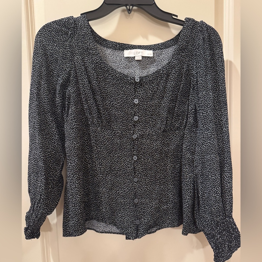 LOFT Speckled Black and White Blouse